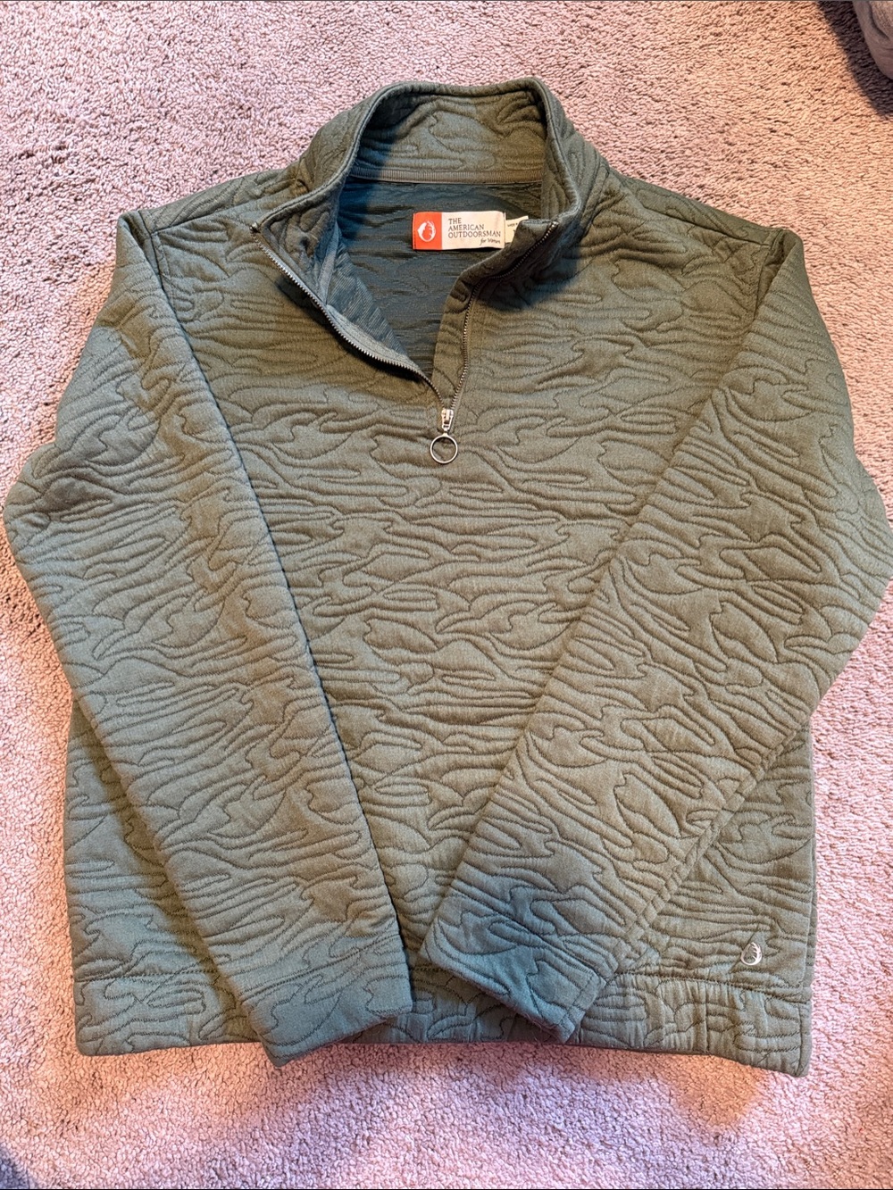 Quilted Half-Zip Pullover with Embroidered Crest - Olive